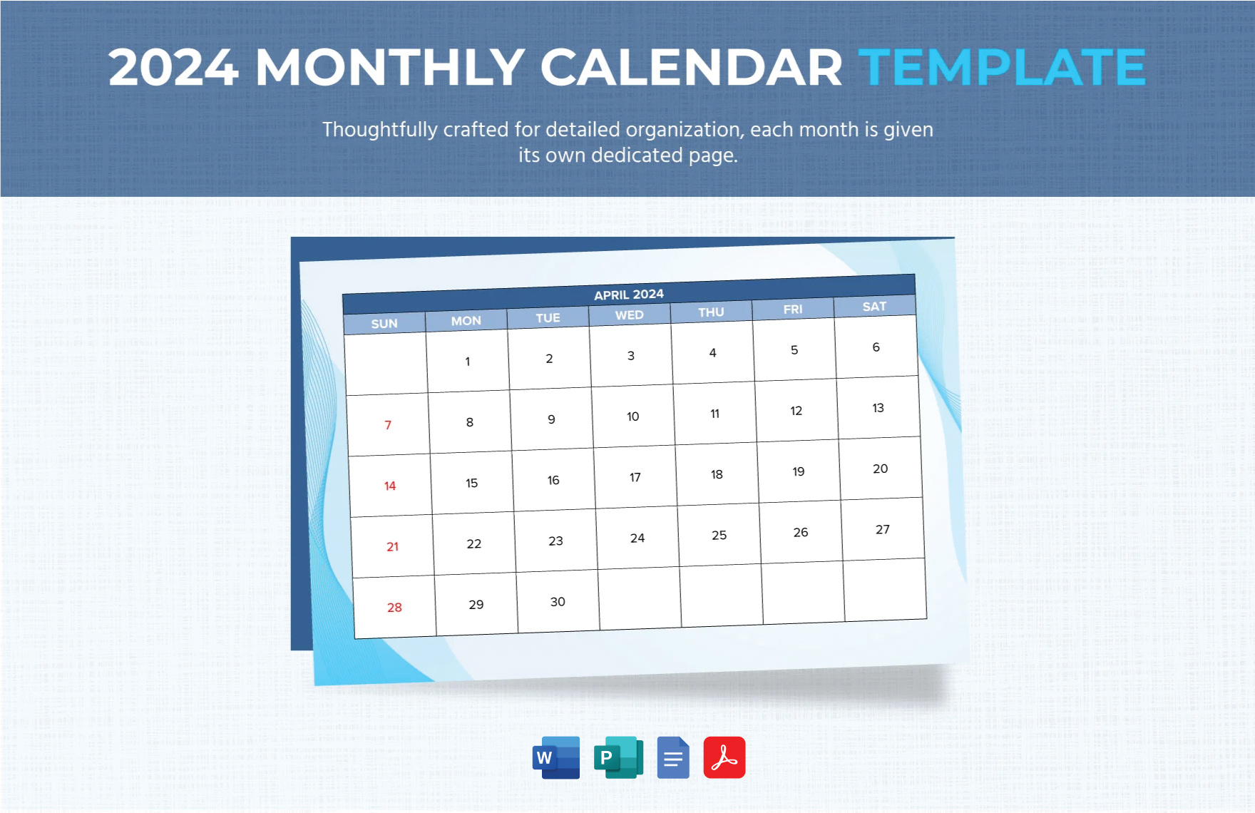 2024 Monthly Calendar Template in Word, PDF, Google Docs - Download | Template.net