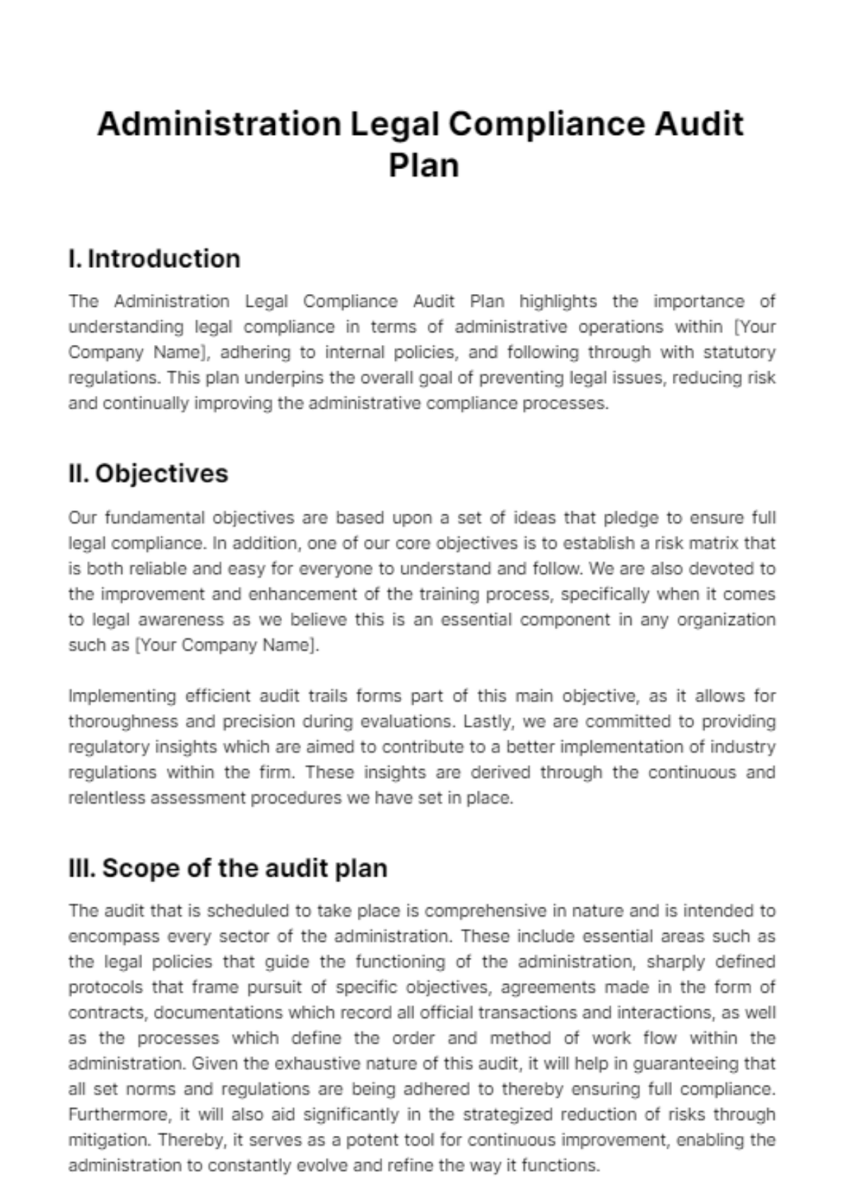 Administration Legal Compliance Audit Plan Template - Edit Online & Download