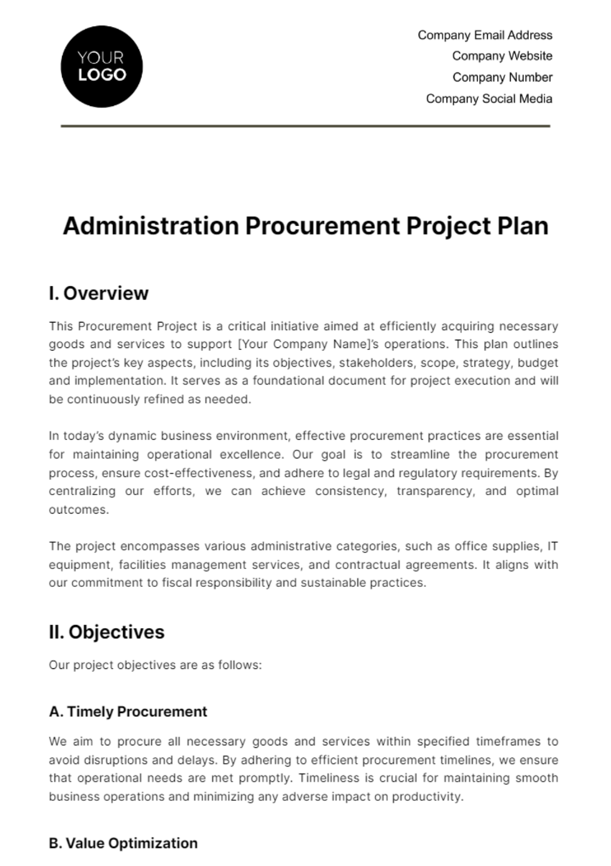 Administration Procurement Project Plan Template - Edit Online & Download
