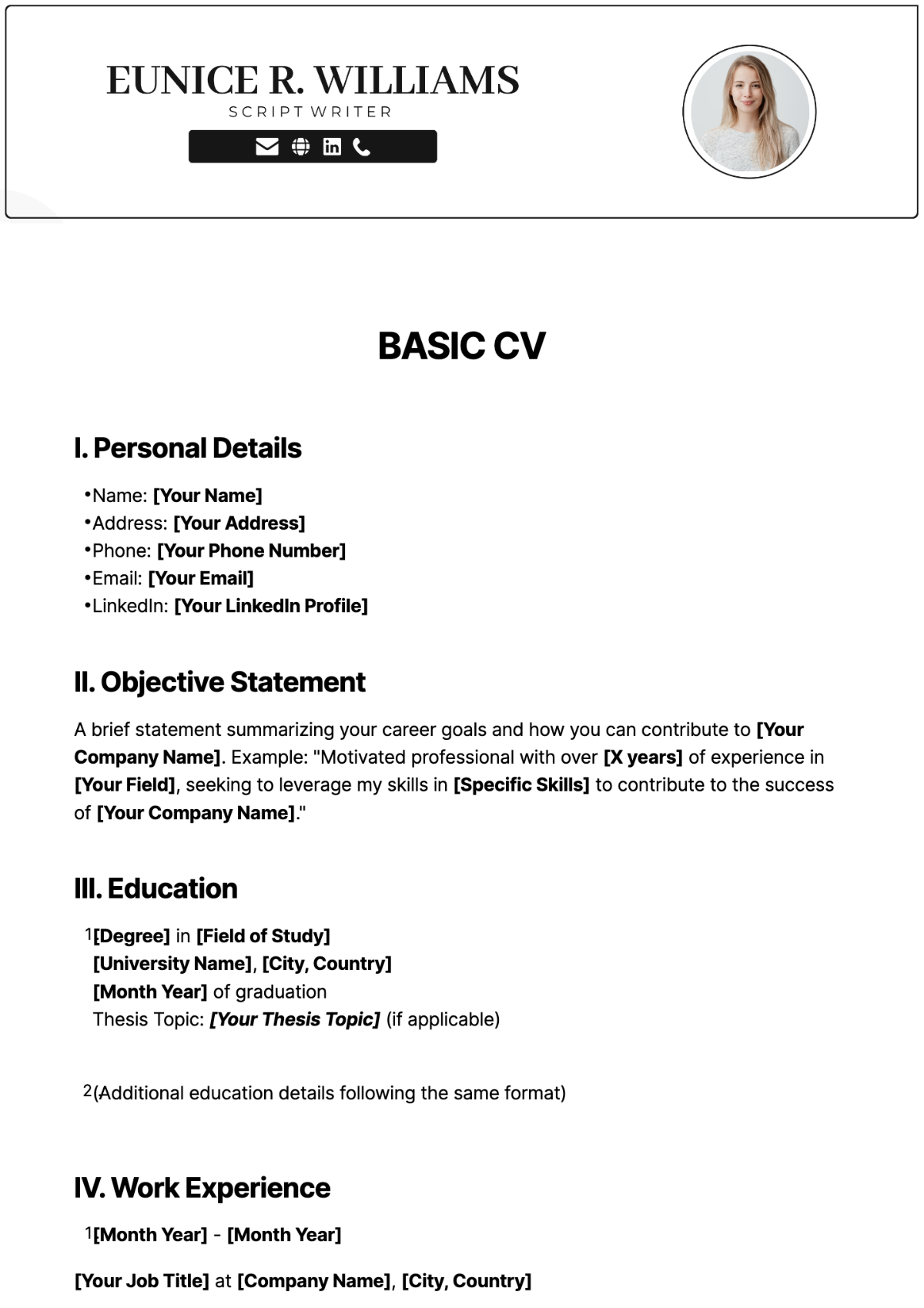 Basic CV Template - Edit Online & Download