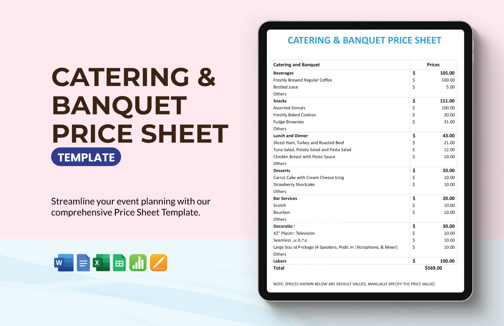 Catering & Banquet Price Sheet Template in Google Docs, Word, Apple Numbers, Pages, Excel, Google Sheets - Download | Template.net