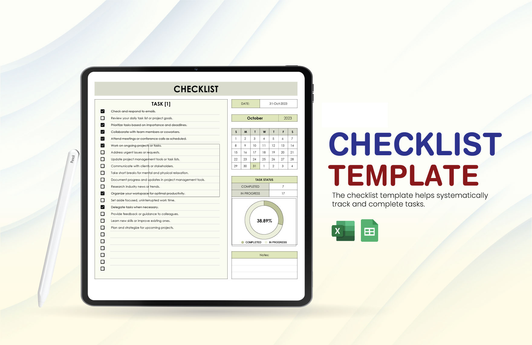 Checklist Template in Excel, Google Sheets - Download | Template.net