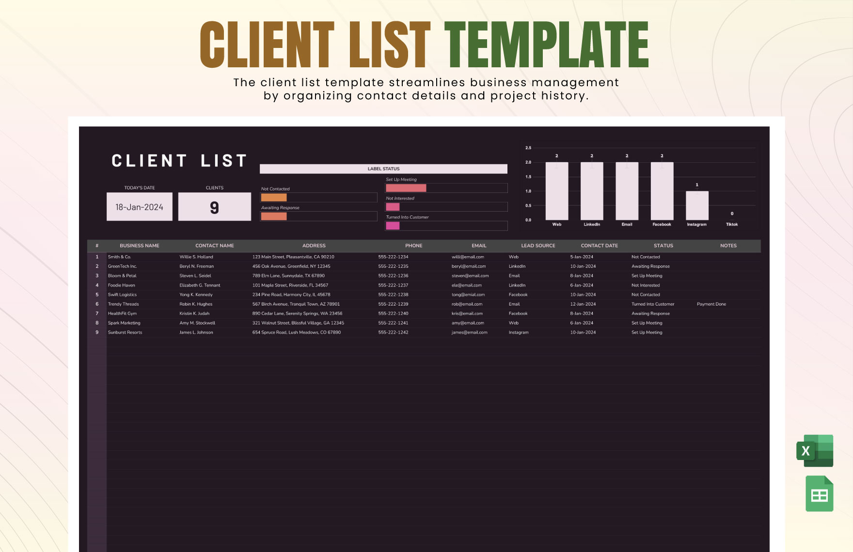 Client List Template in Excel, Google Sheets - Download | Template.net