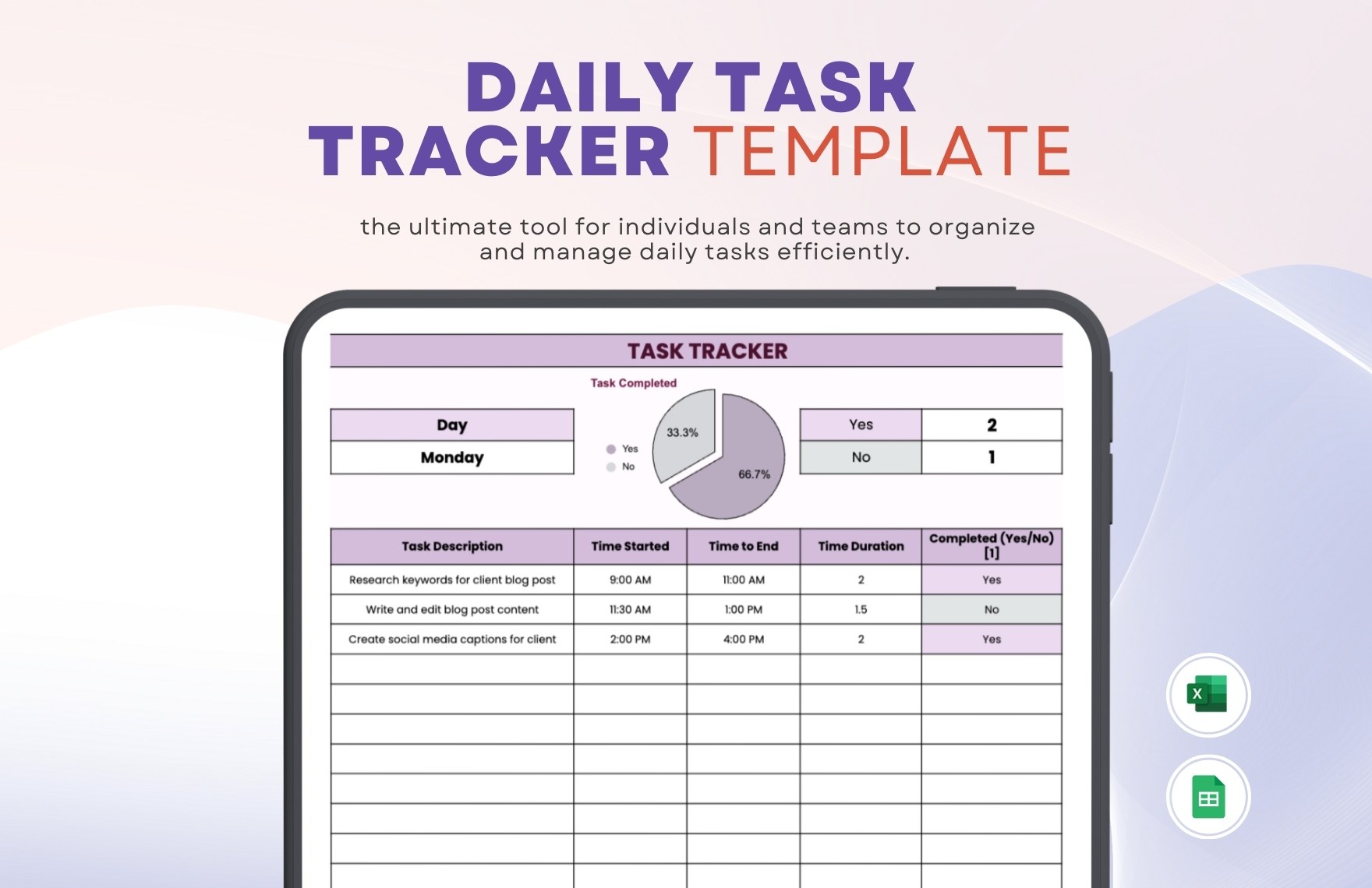 Daily Task Tracker Template in Excel, Google Sheets - Download | Template.net