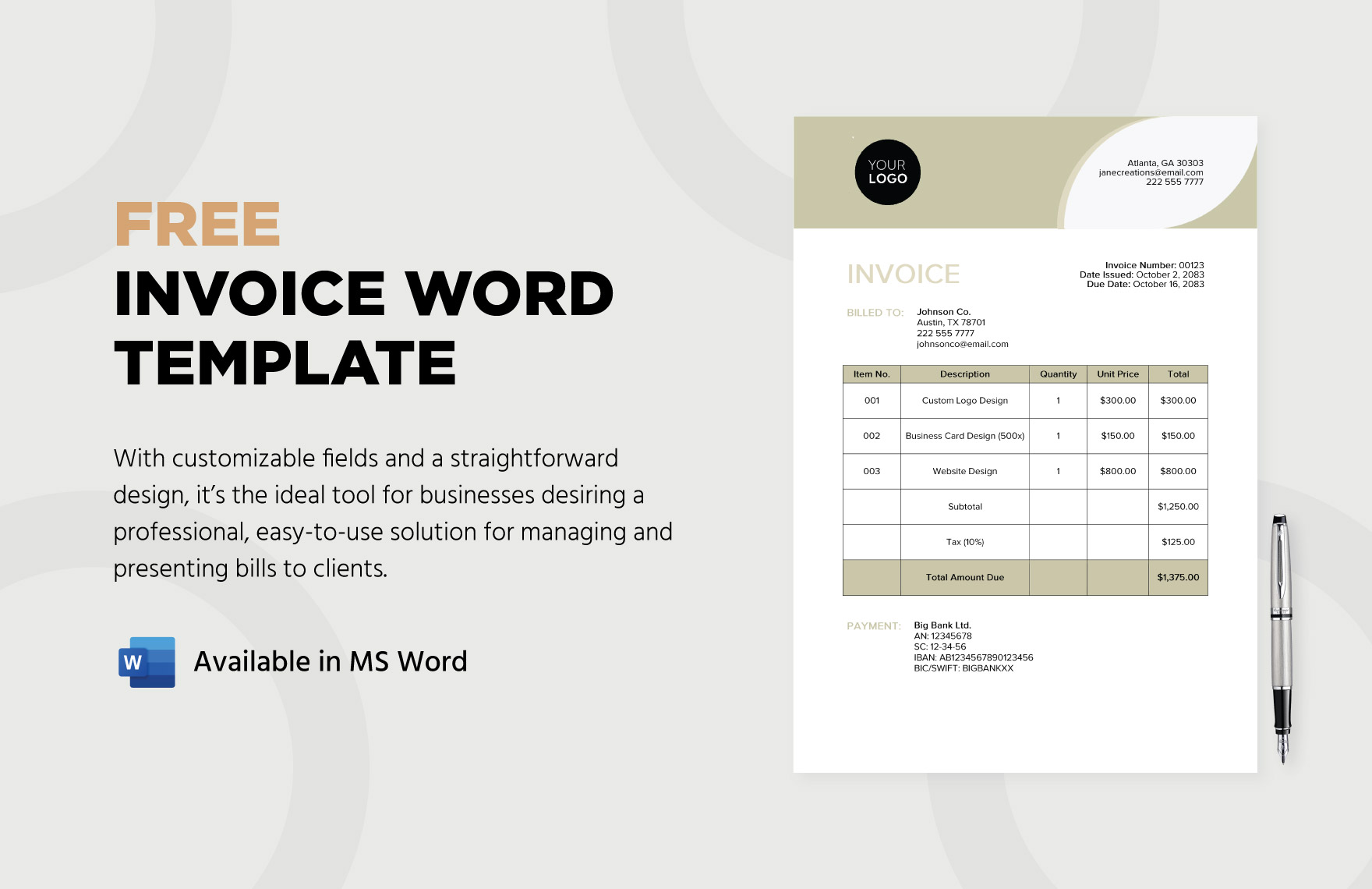 Invoice Word Template in Word - Download | Template.net