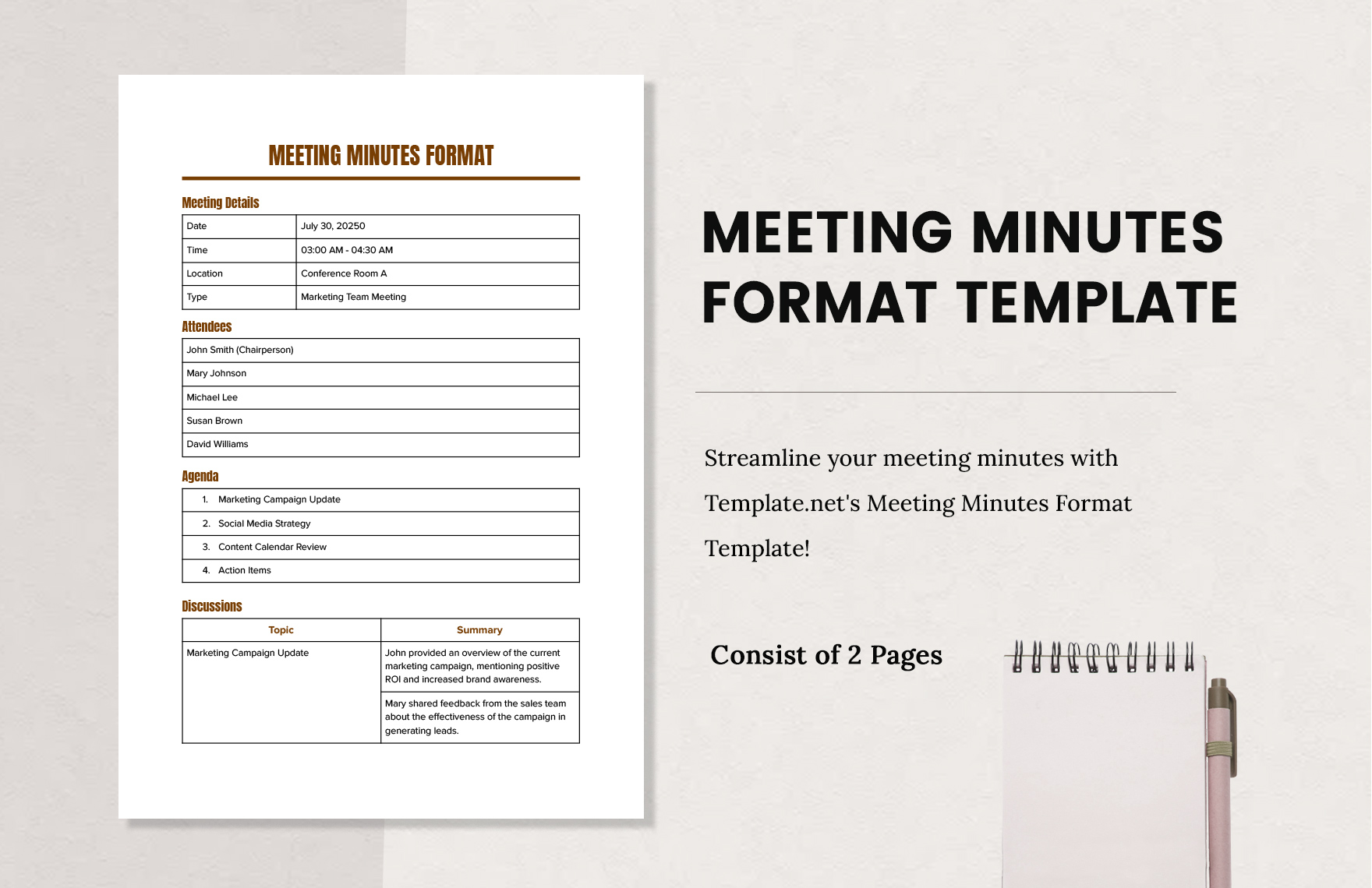 Meeting Minutes Format Template  in Word, PDF, Google Docs, Pages - Download | Template.net