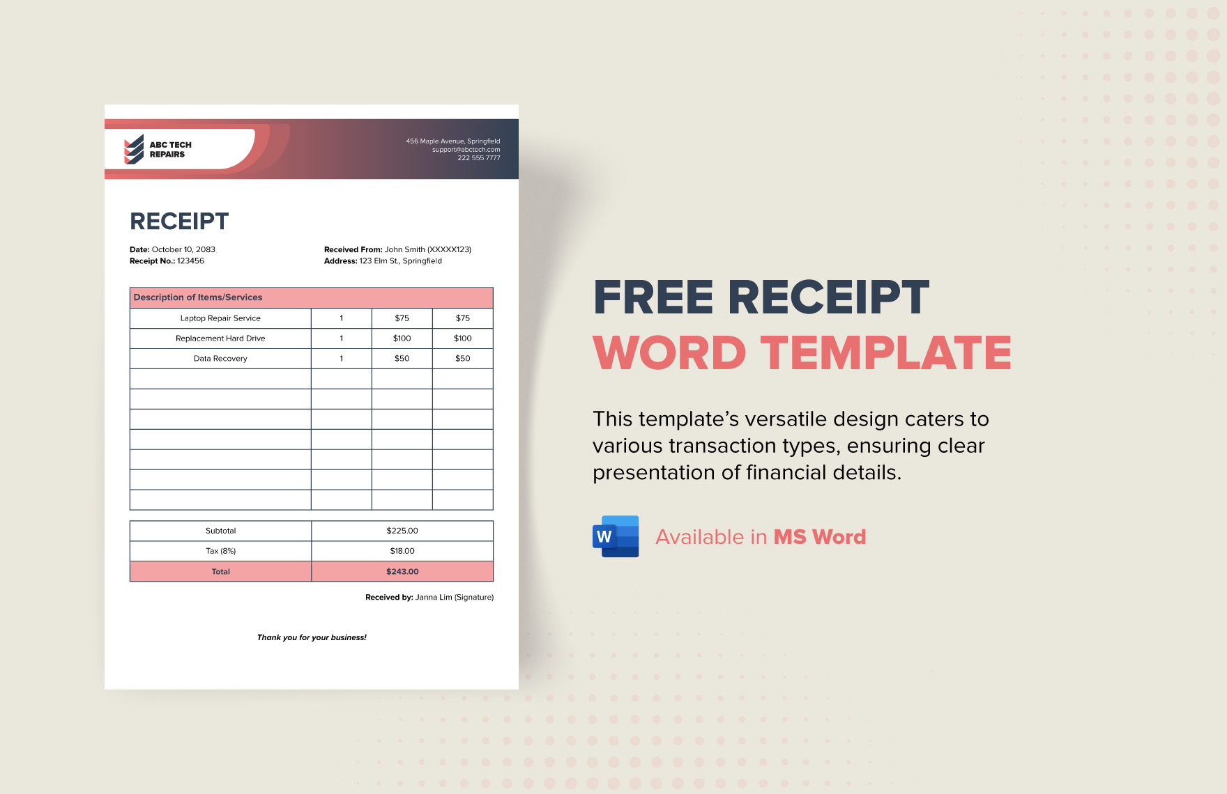 Receipt Word Template in Word - Download | Template.net