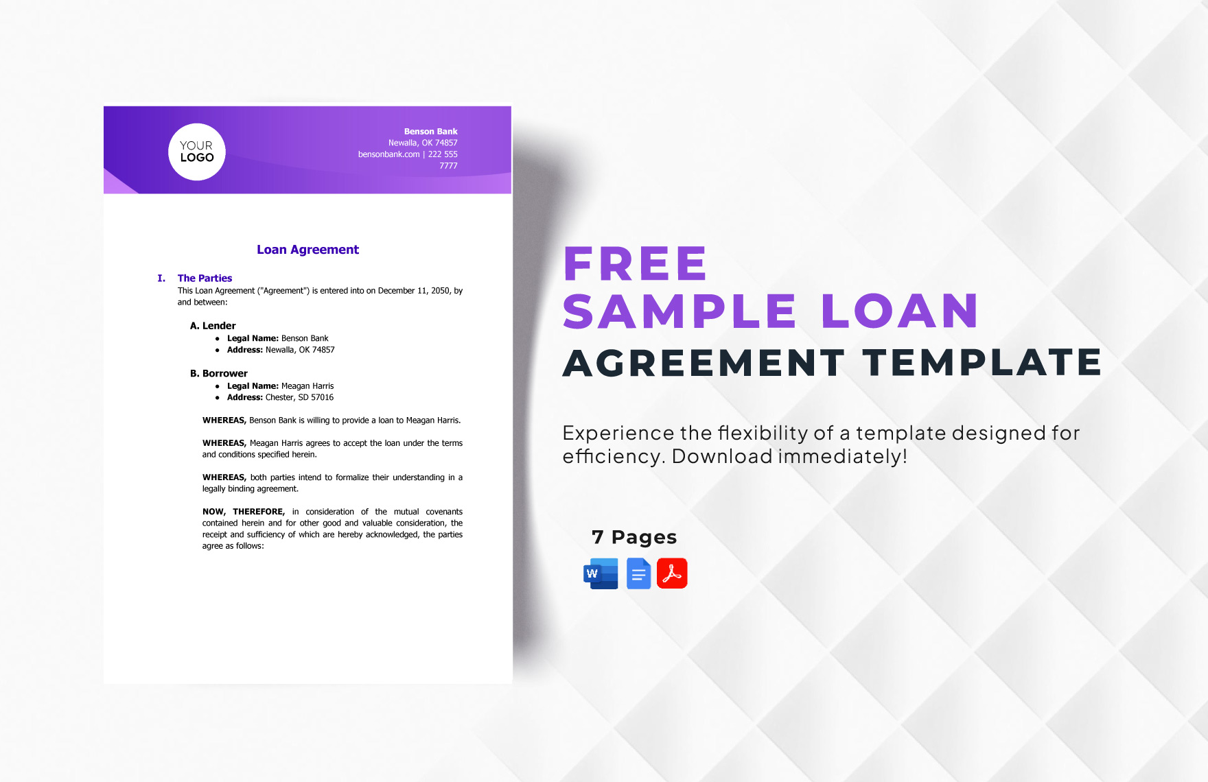 Sample Loan Agreement Template in Word, PDF, Google Docs - Download | Template.net