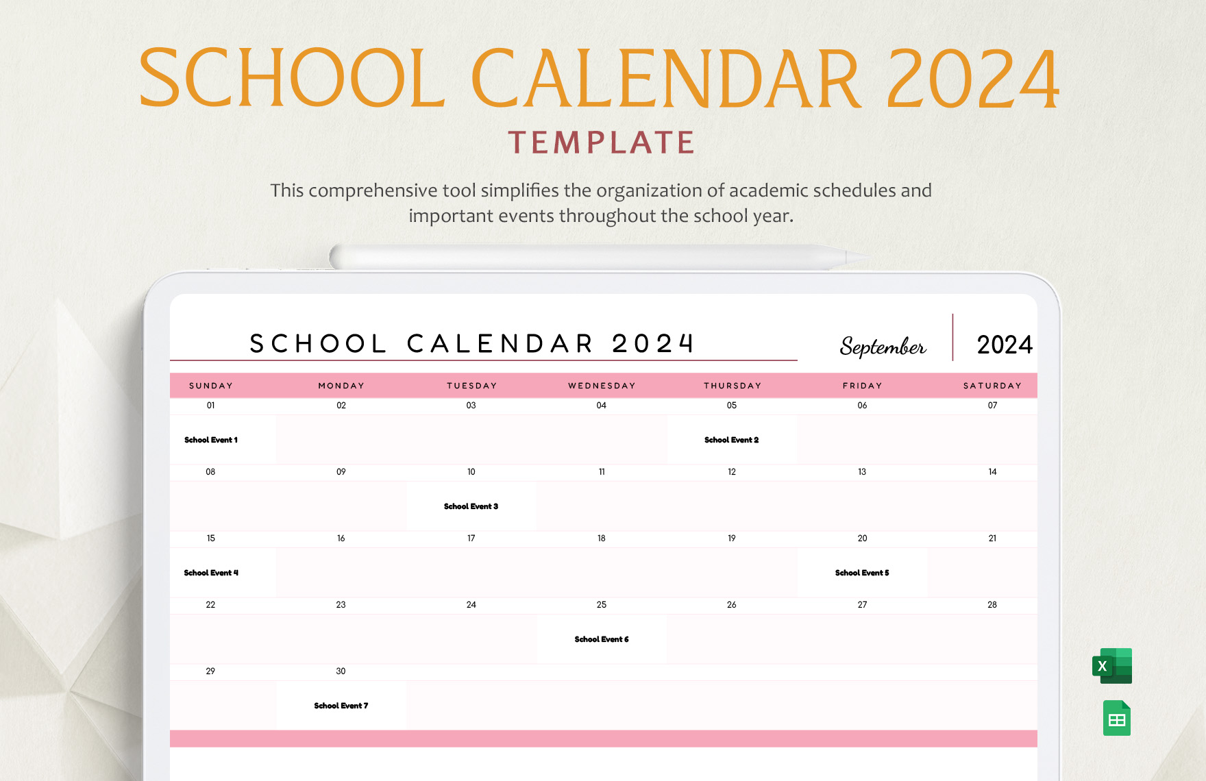 School Calendar 2024 Template in Excel, Google Sheets - Download | Template.net