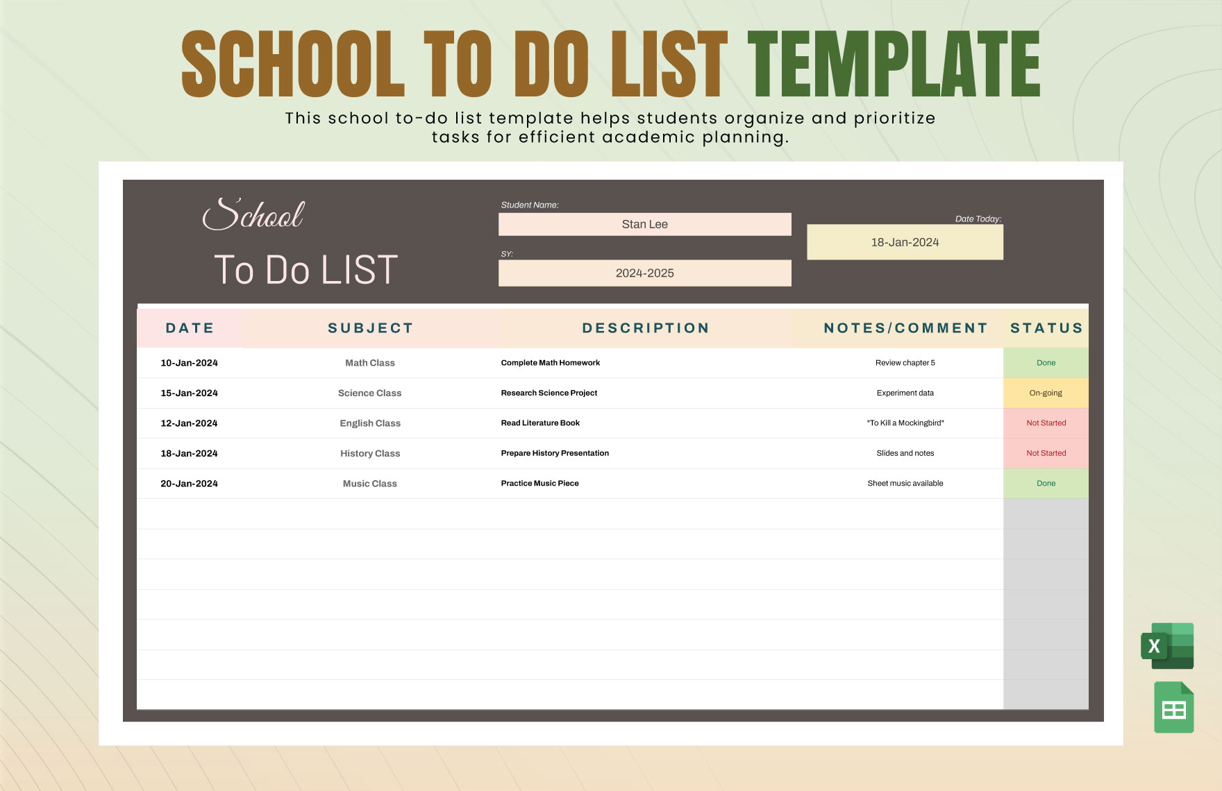 School To Do List Template in Excel, Google Sheets - Download | Template.net
