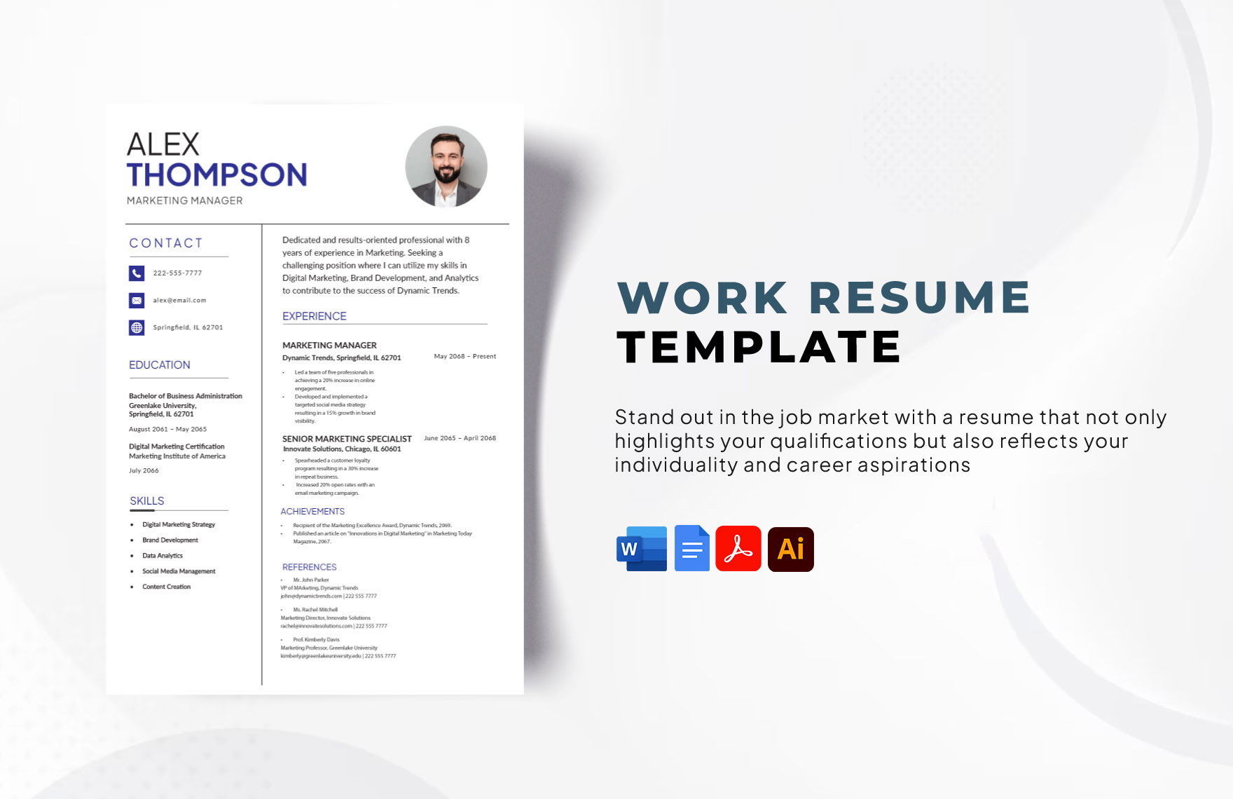 Work Resume Template in Illustrator, PDF, Word, Google Docs - Download | Template.net
