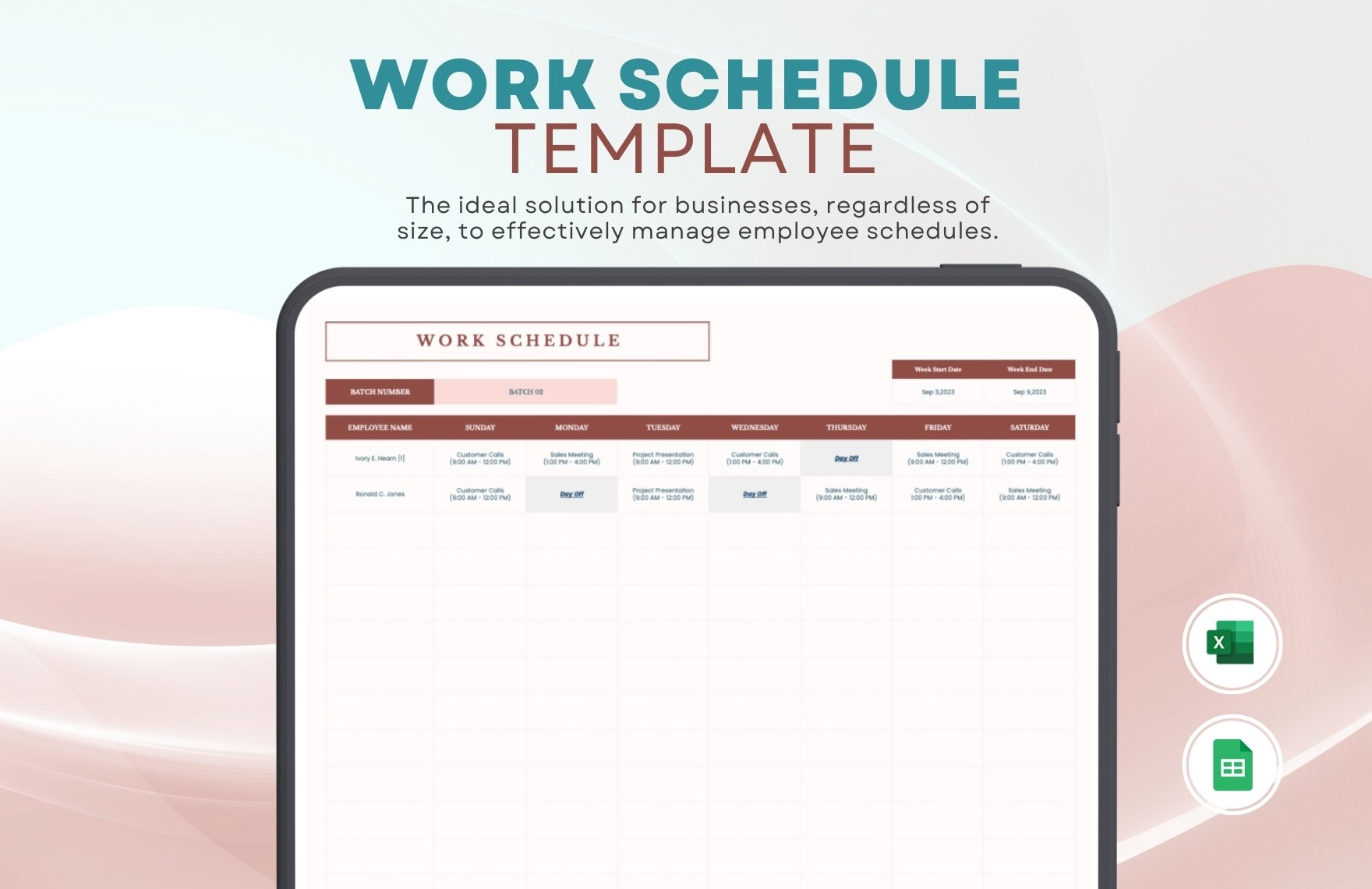 Work Schedule Template in Excel, Google Sheets - Download | Template.net