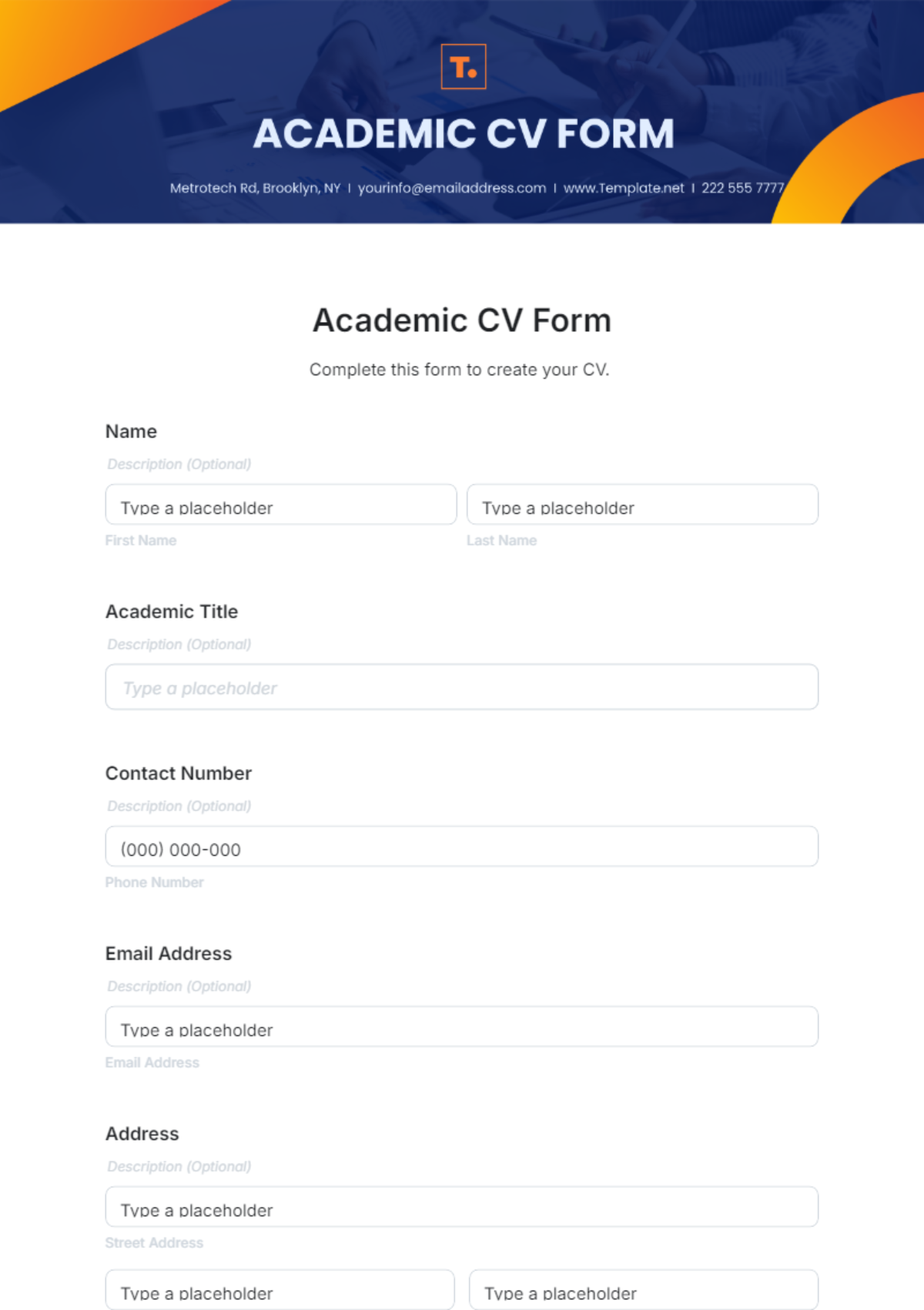 Academic CV Form Template - Edit Online & Download