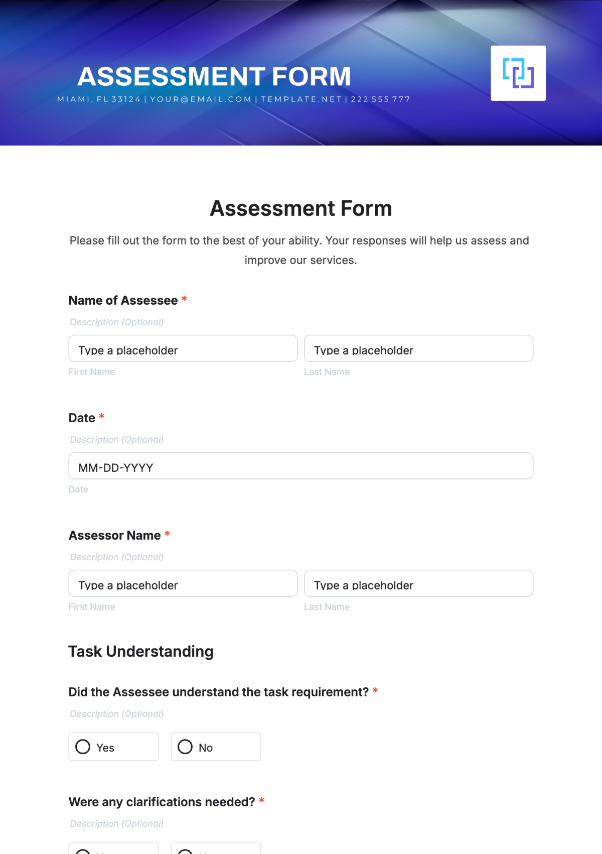 Assessment Form Template - Edit Online & Download