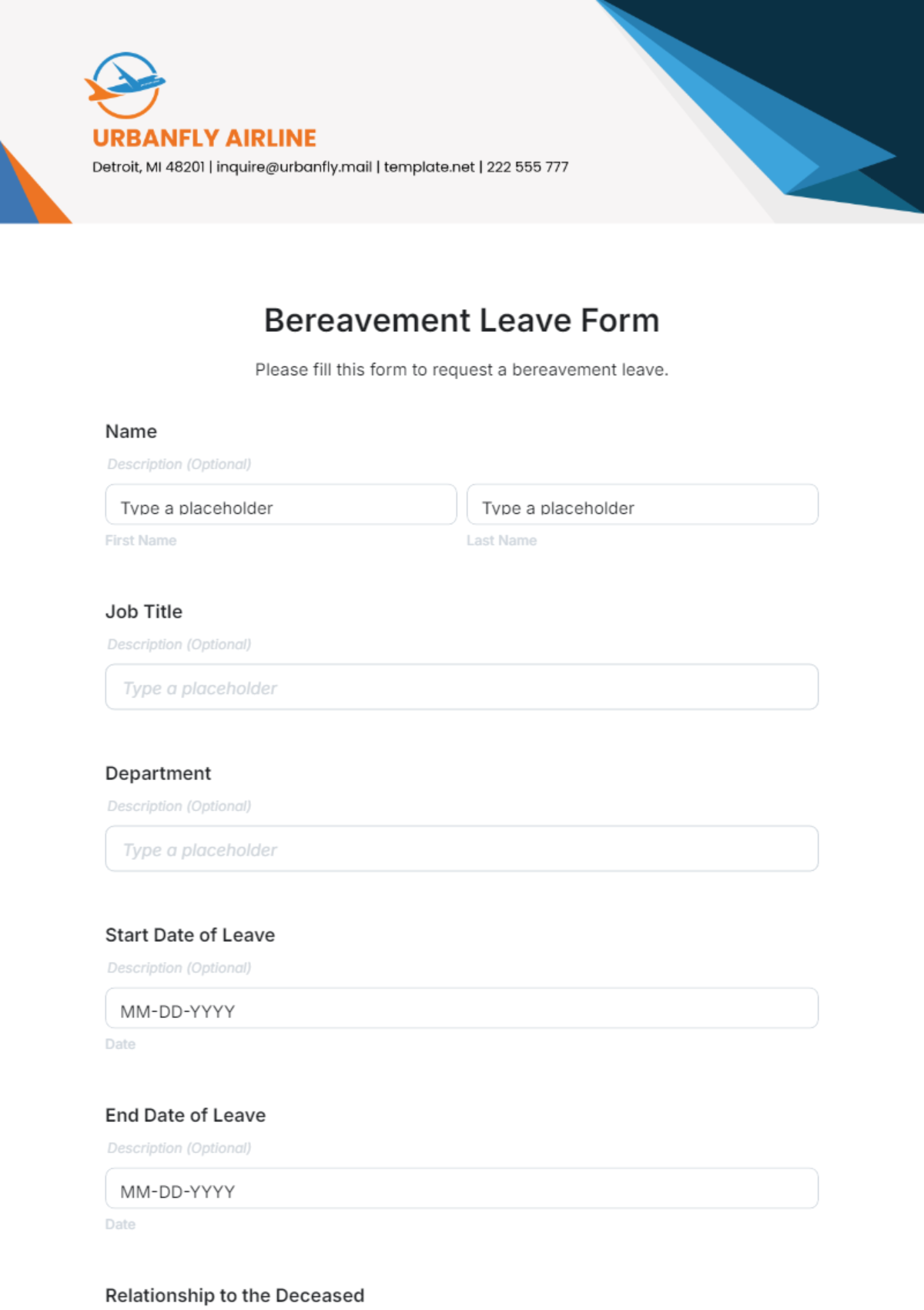 Bereavement Leave Form Template - Edit Online & Download