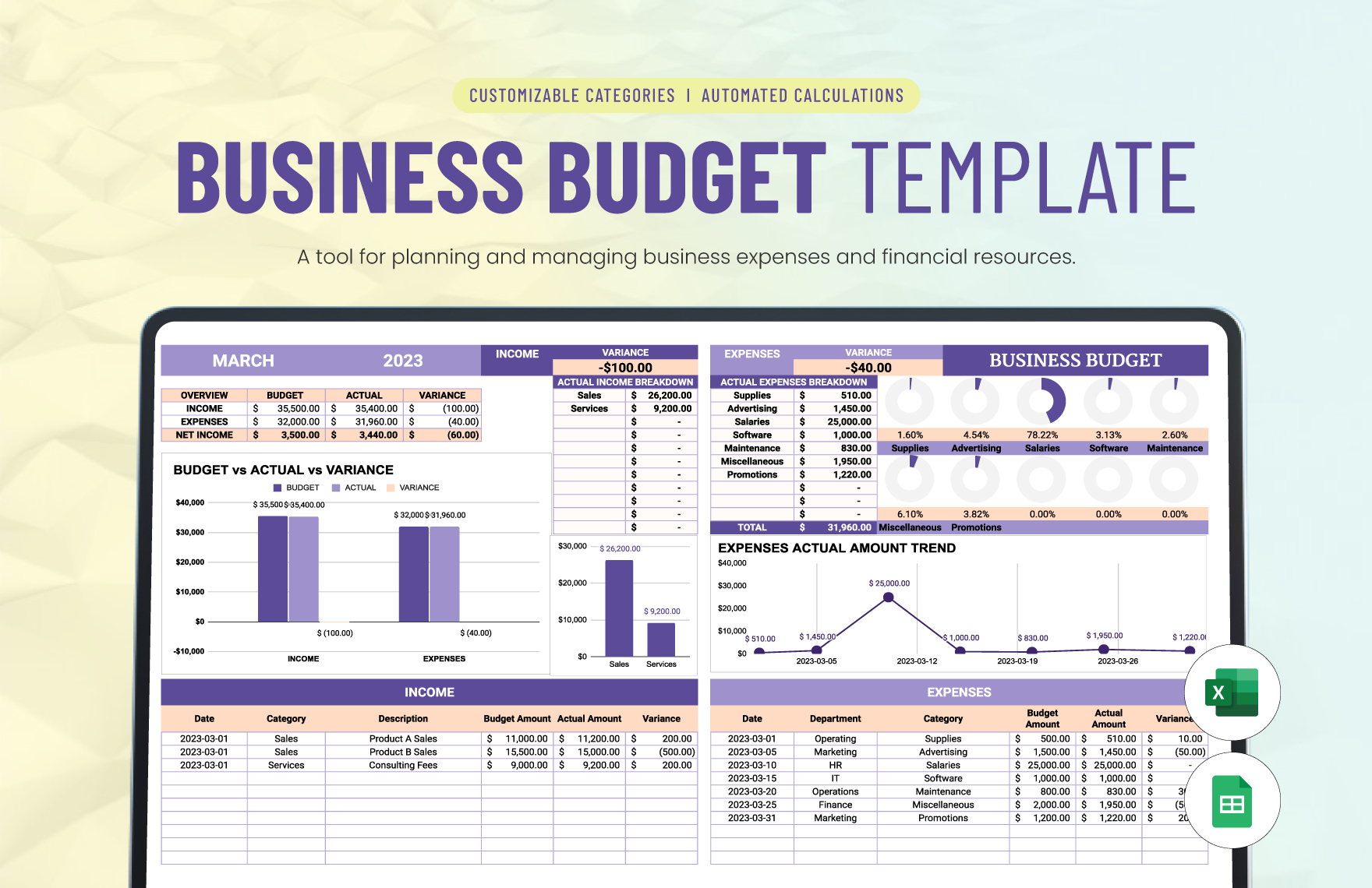 Business Budget Template in Excel, Google Sheets - Download | Template.net