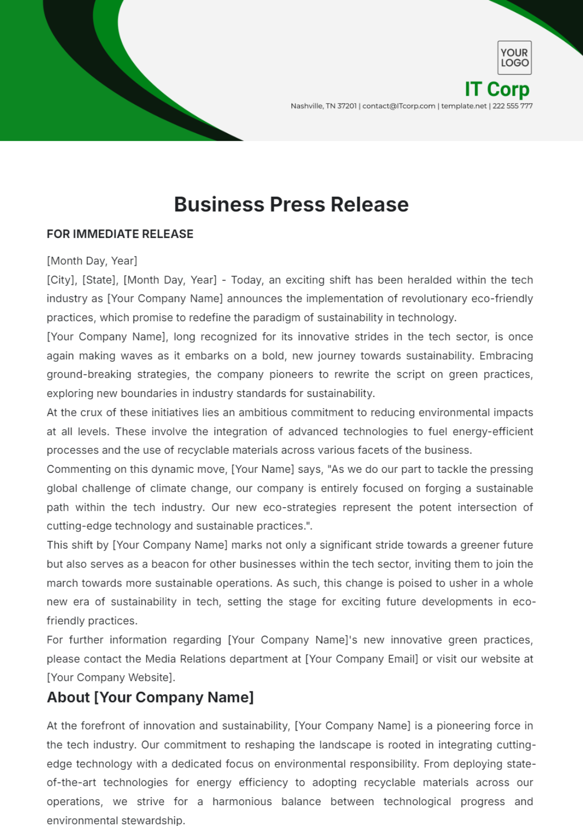Business Press Release Template - Edit Online & Download