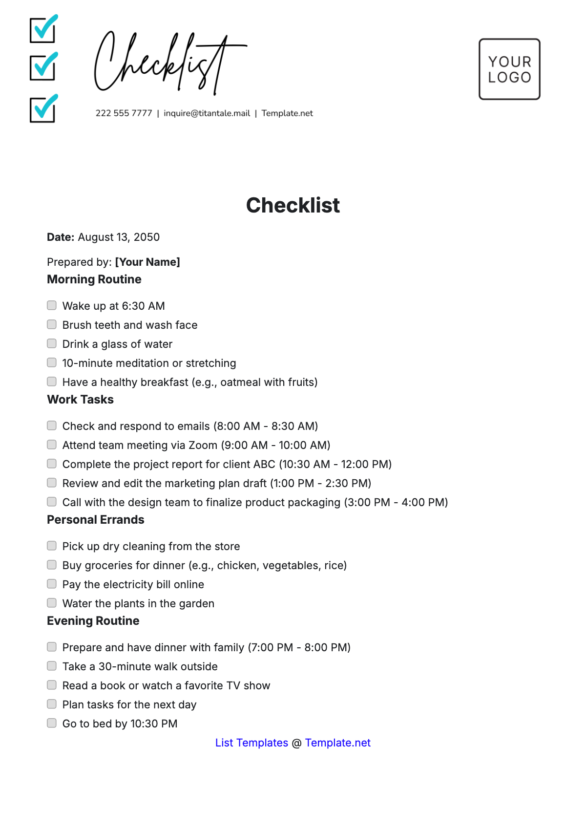 Checklist Template - Edit Online & Download