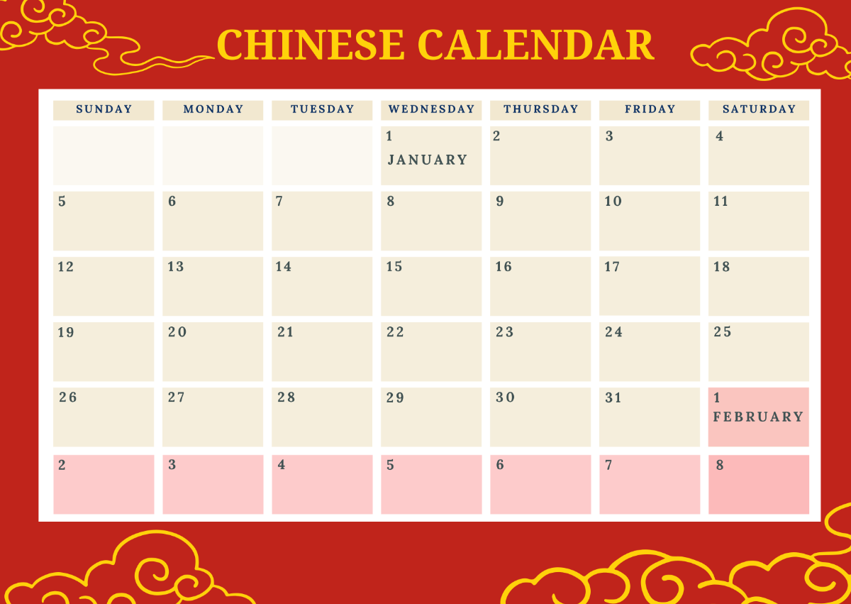 Chinese New Year Calendar Template - Edit Online & Download