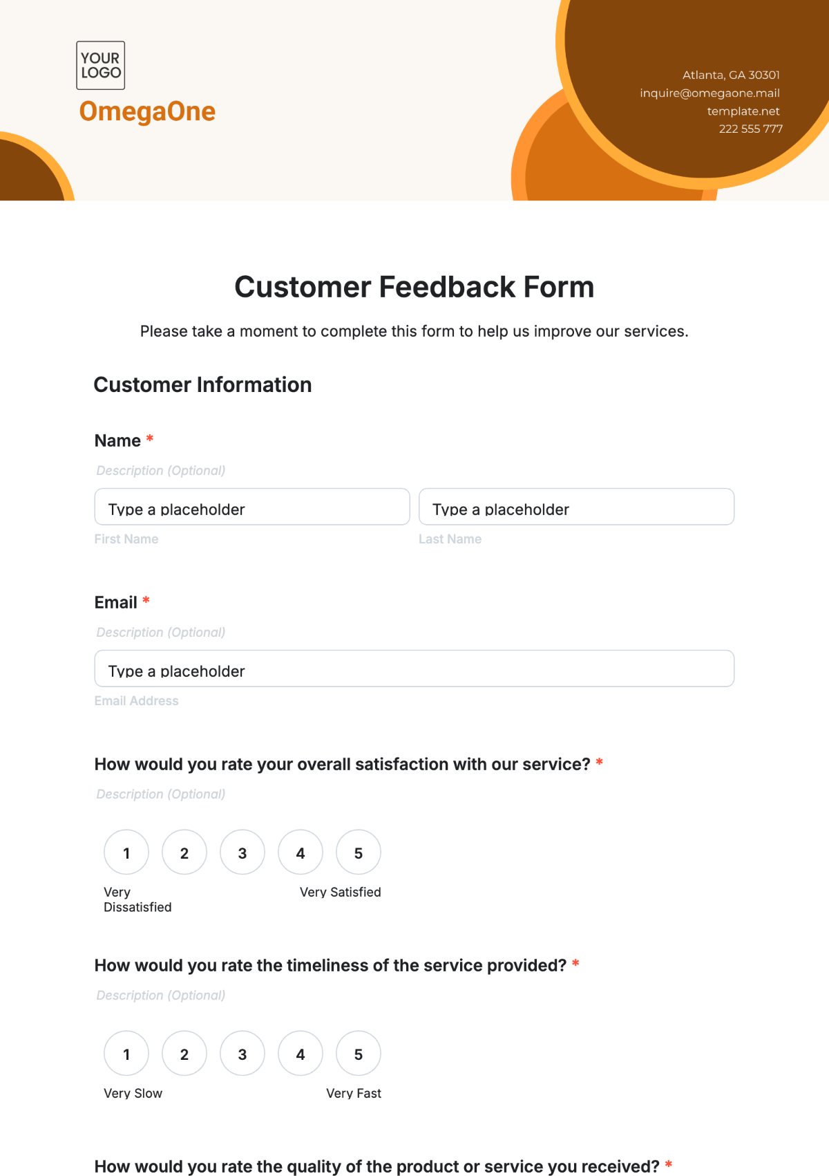 Customer Feedback Form Template - Edit Online & Download