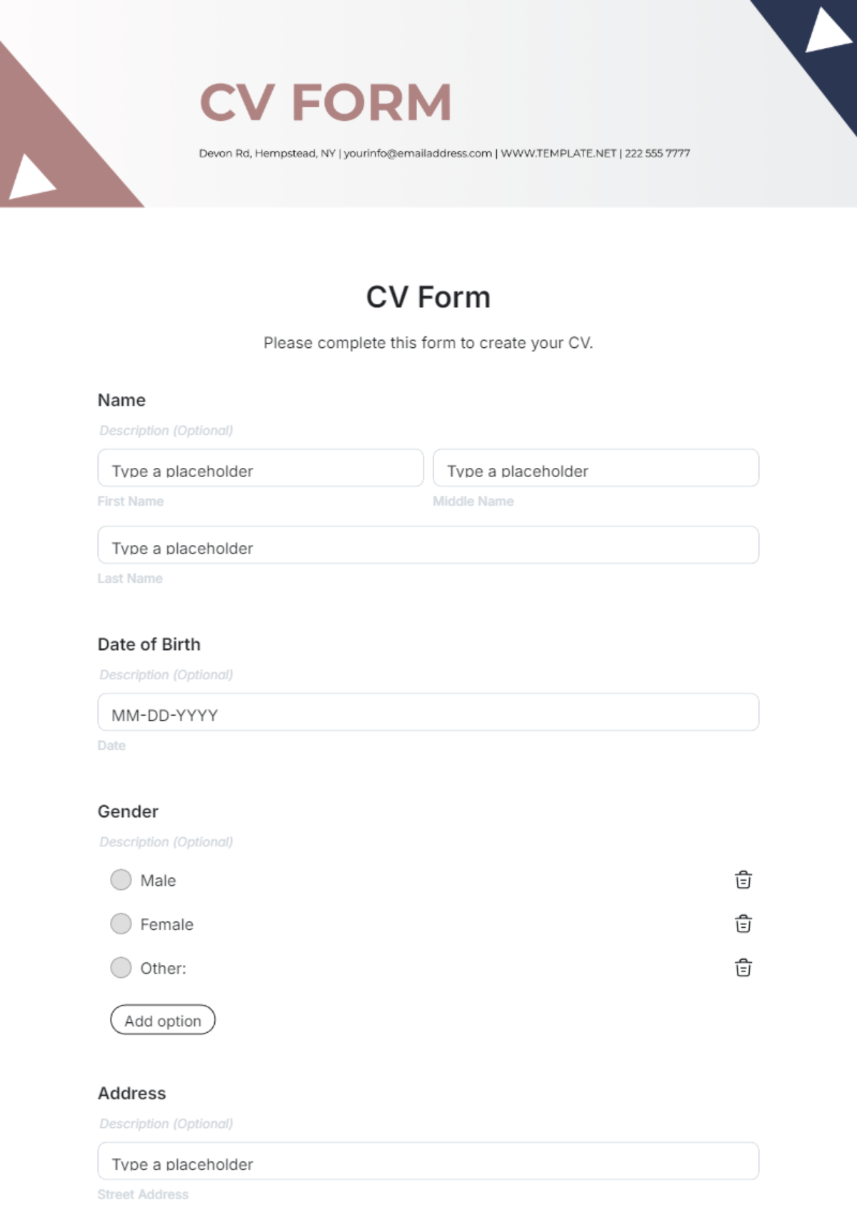 CV Form Template - Edit Online & Download