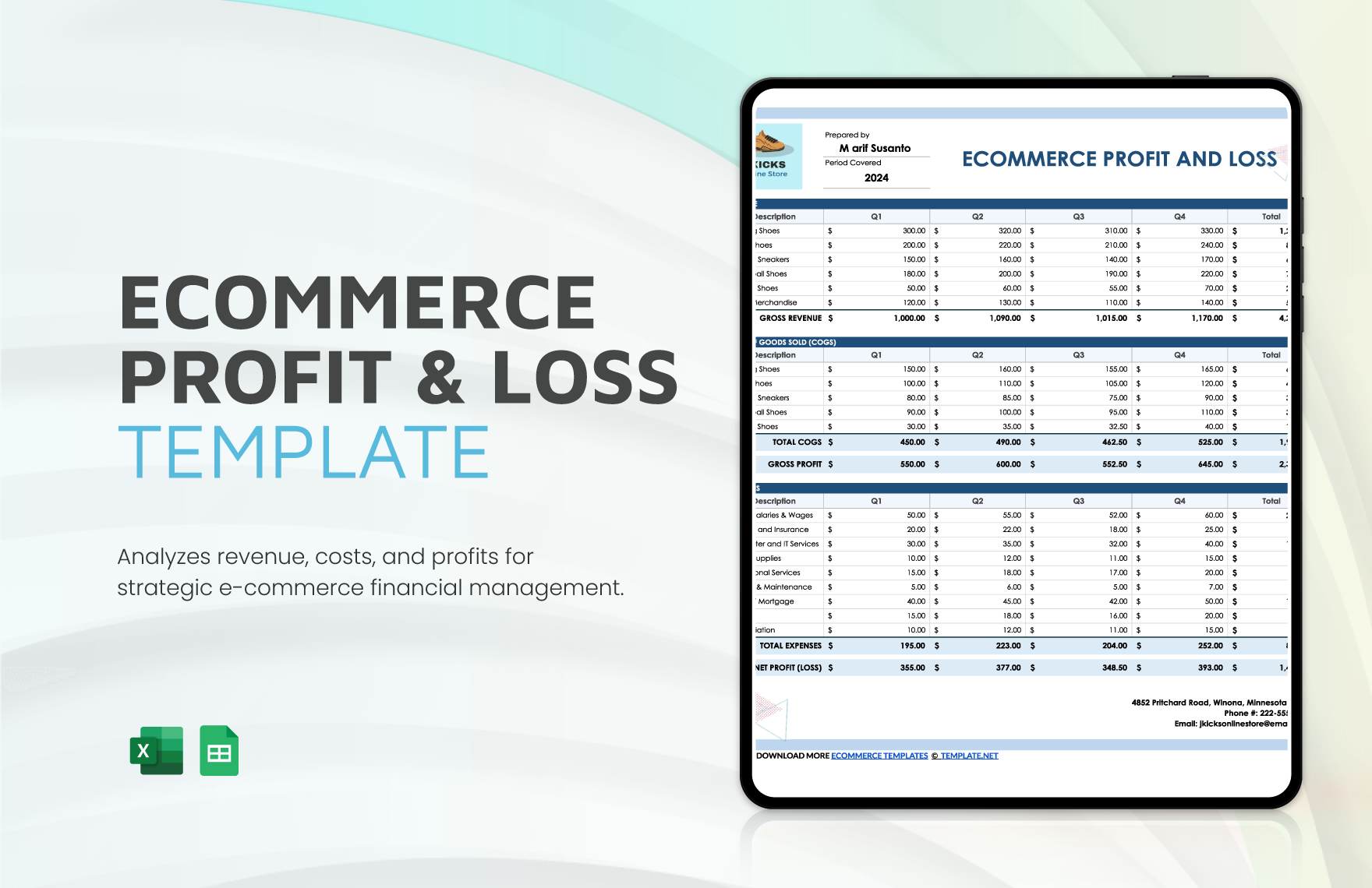Ecommerce Profit And Loss Template in Excel, Google Sheets - Download | Template.net
