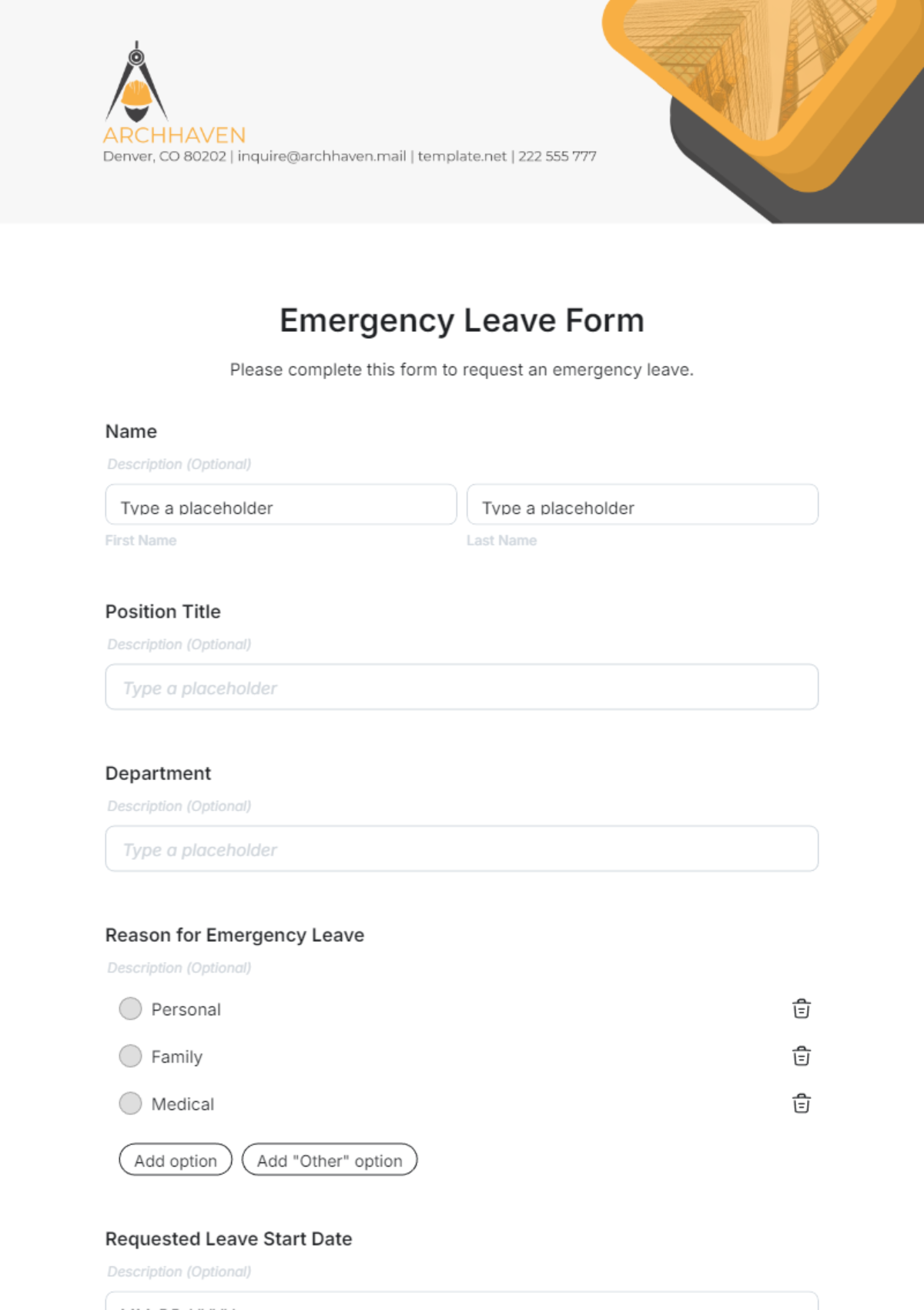 Emergency Leave Form Template - Edit Online & Download