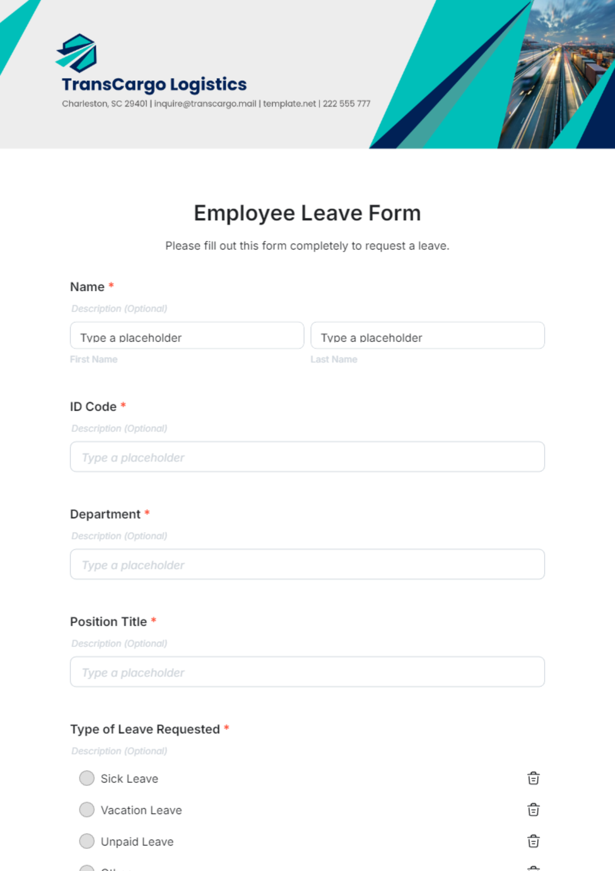 Employee Leave Form Template - Edit Online & Download