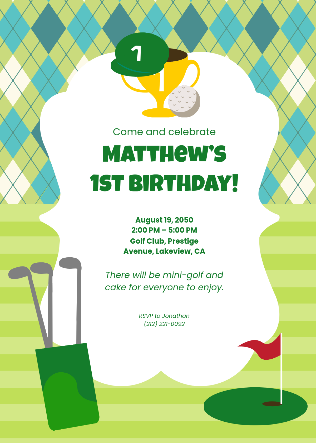 First Birthday Golf Invitation Template - Edit Online & Download