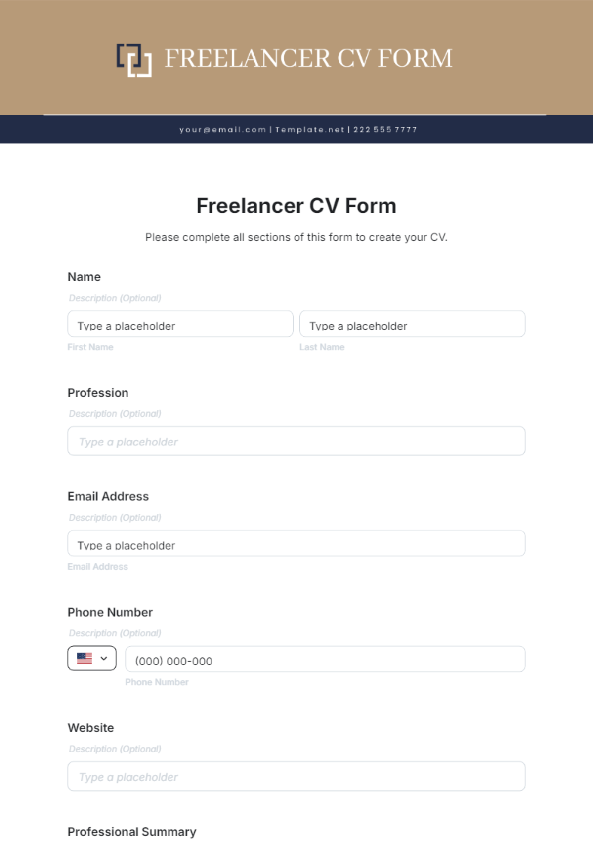Freelancer CV Form Template - Edit Online & Download