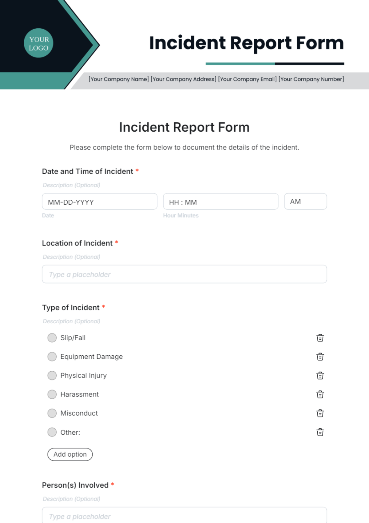 Incident Report Form Template - Edit Online & Download