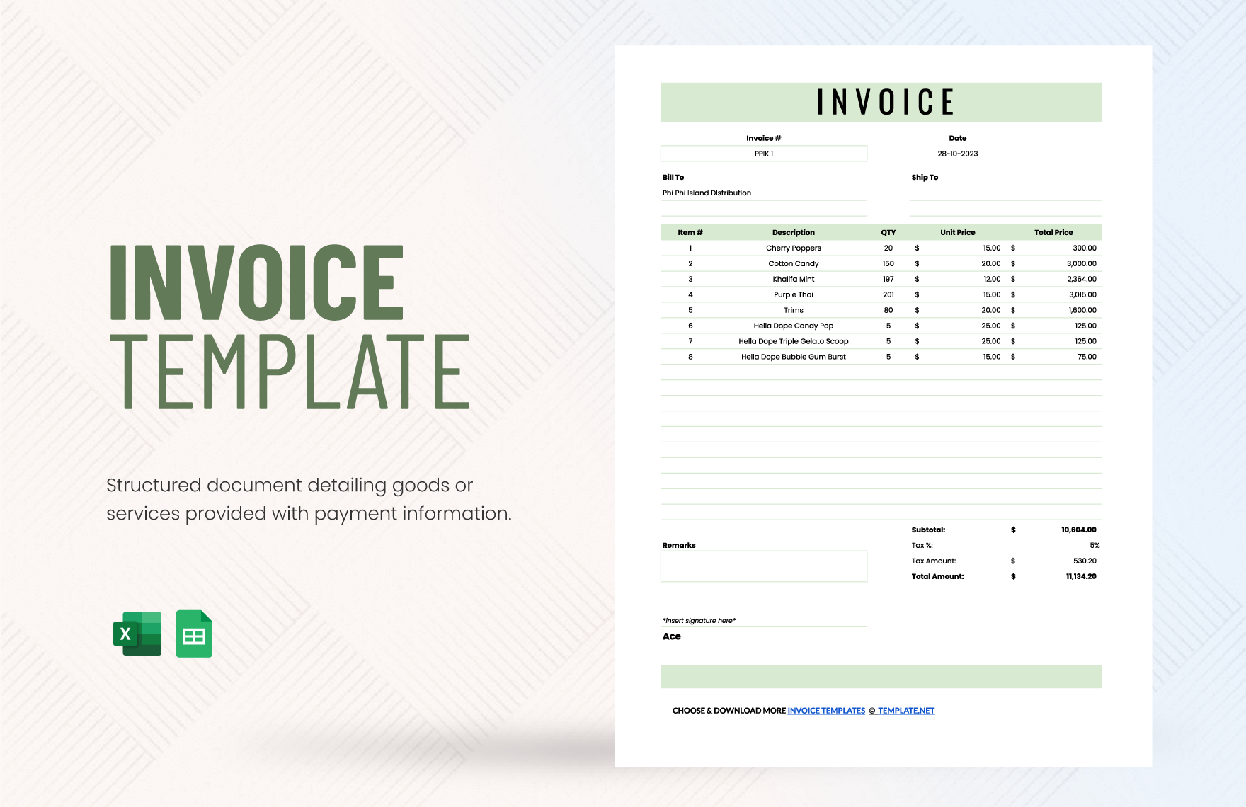 Invoice Template in Excel, Google Sheets - Download | Template.net