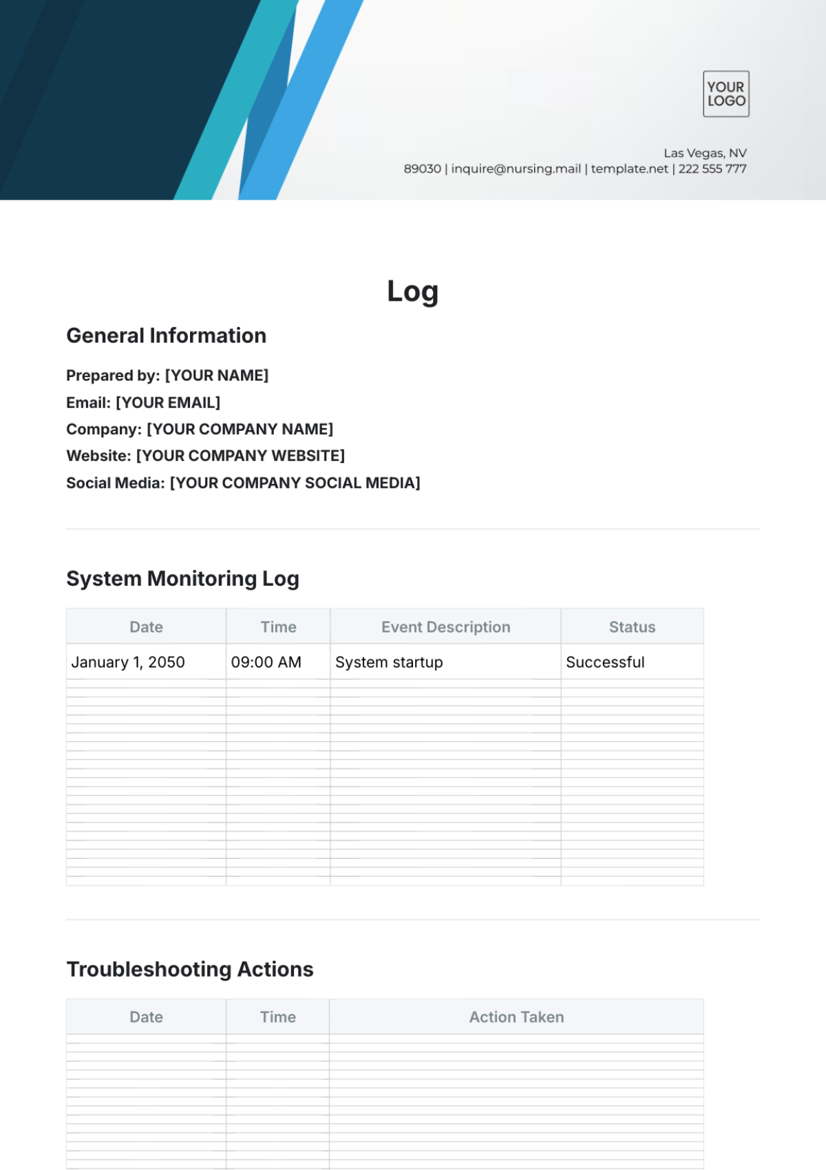 Log Template - Edit Online & Download