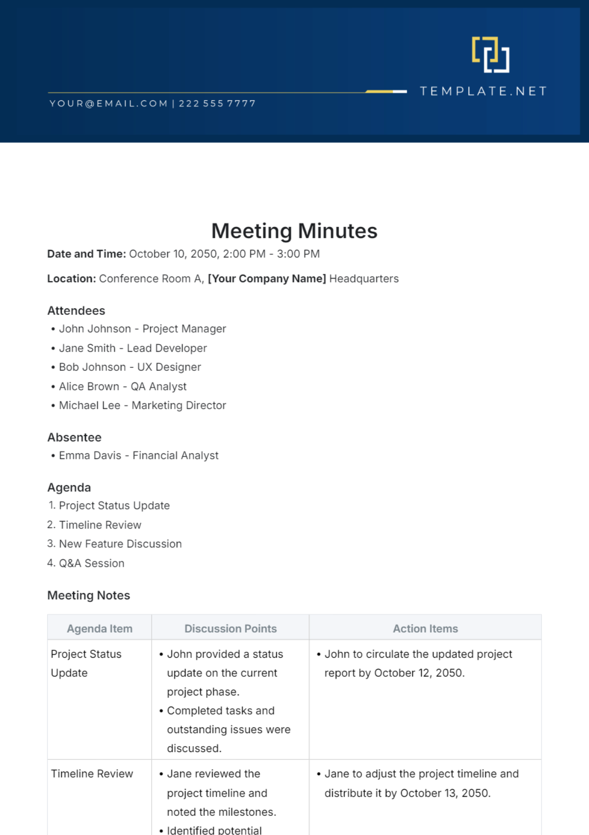 Meeting Minutes Template - Edit Online & Download