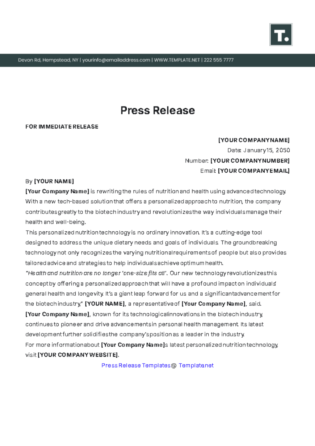Press Release Template - Edit Online & Download