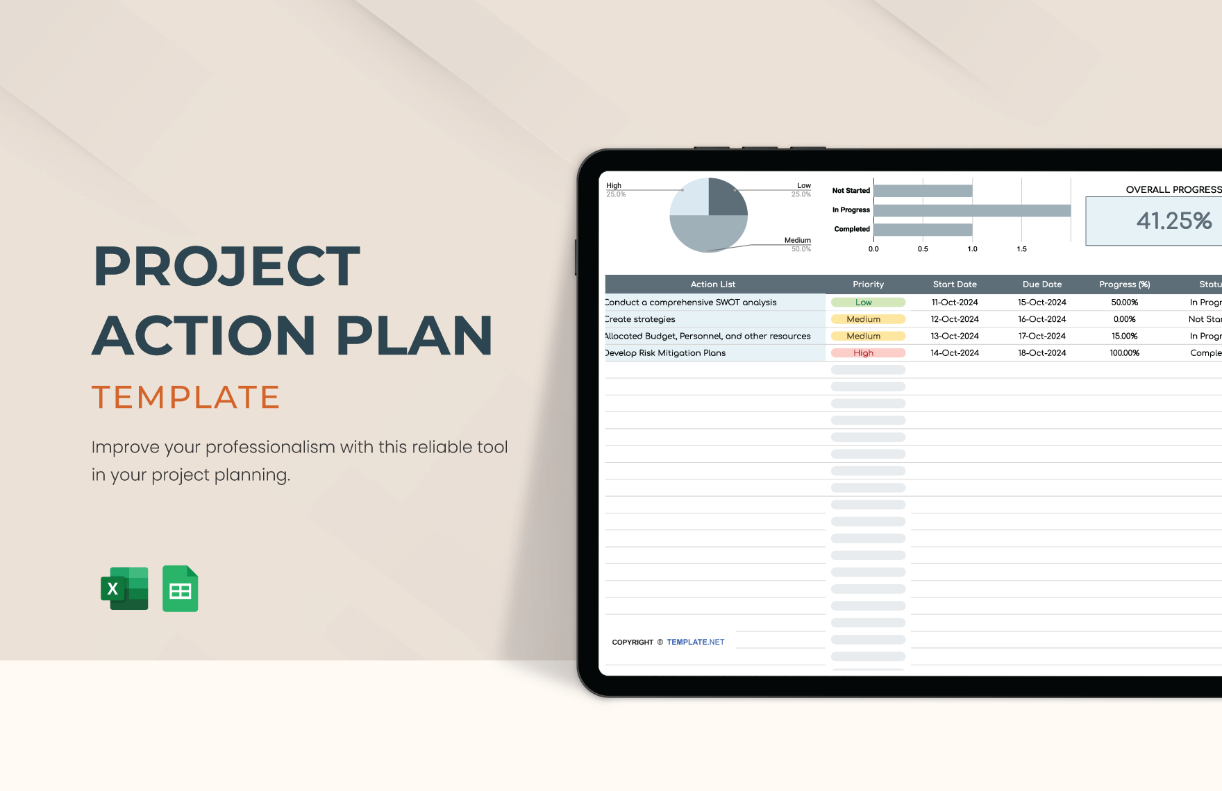 Project Action Plan Template in Excel, Google Sheets - Download | Template.net