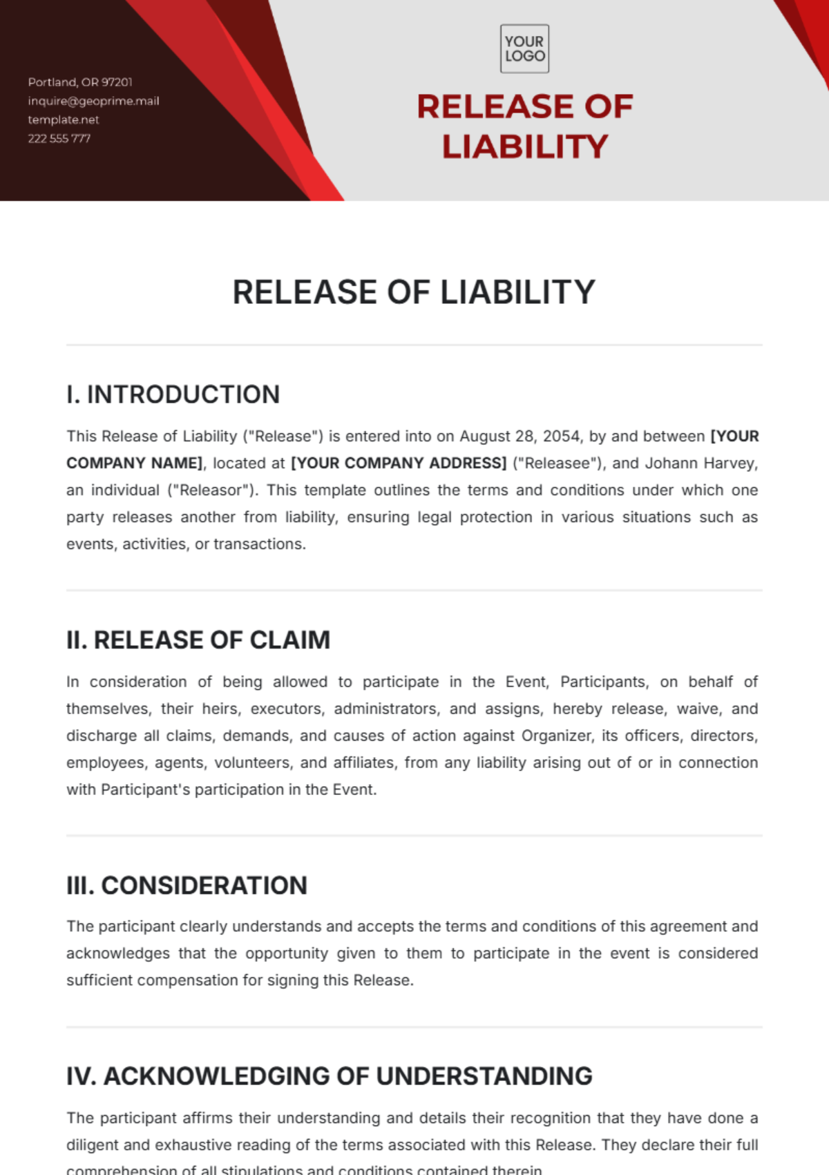 Release of Liability Template - Edit Online & Download