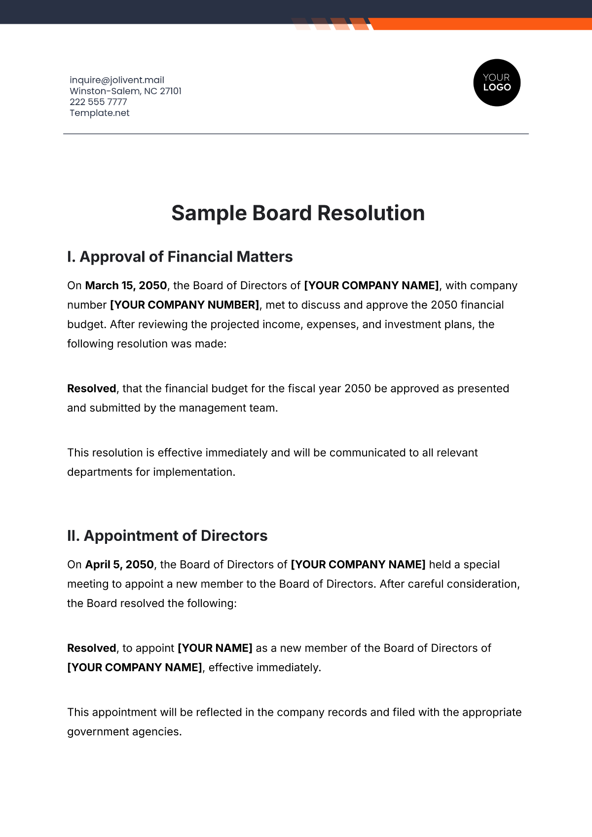 Sample Board Resolution Template - Edit Online & Download