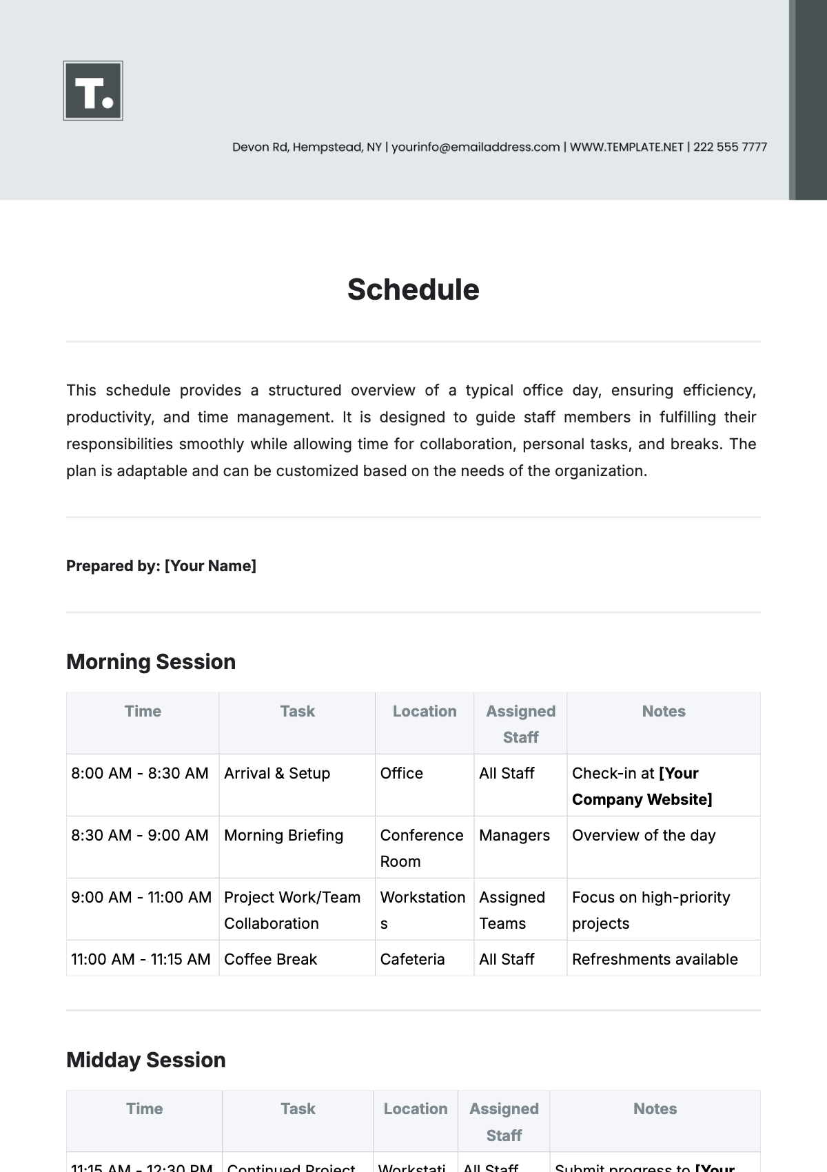 Schedule Template - Edit Online & Download