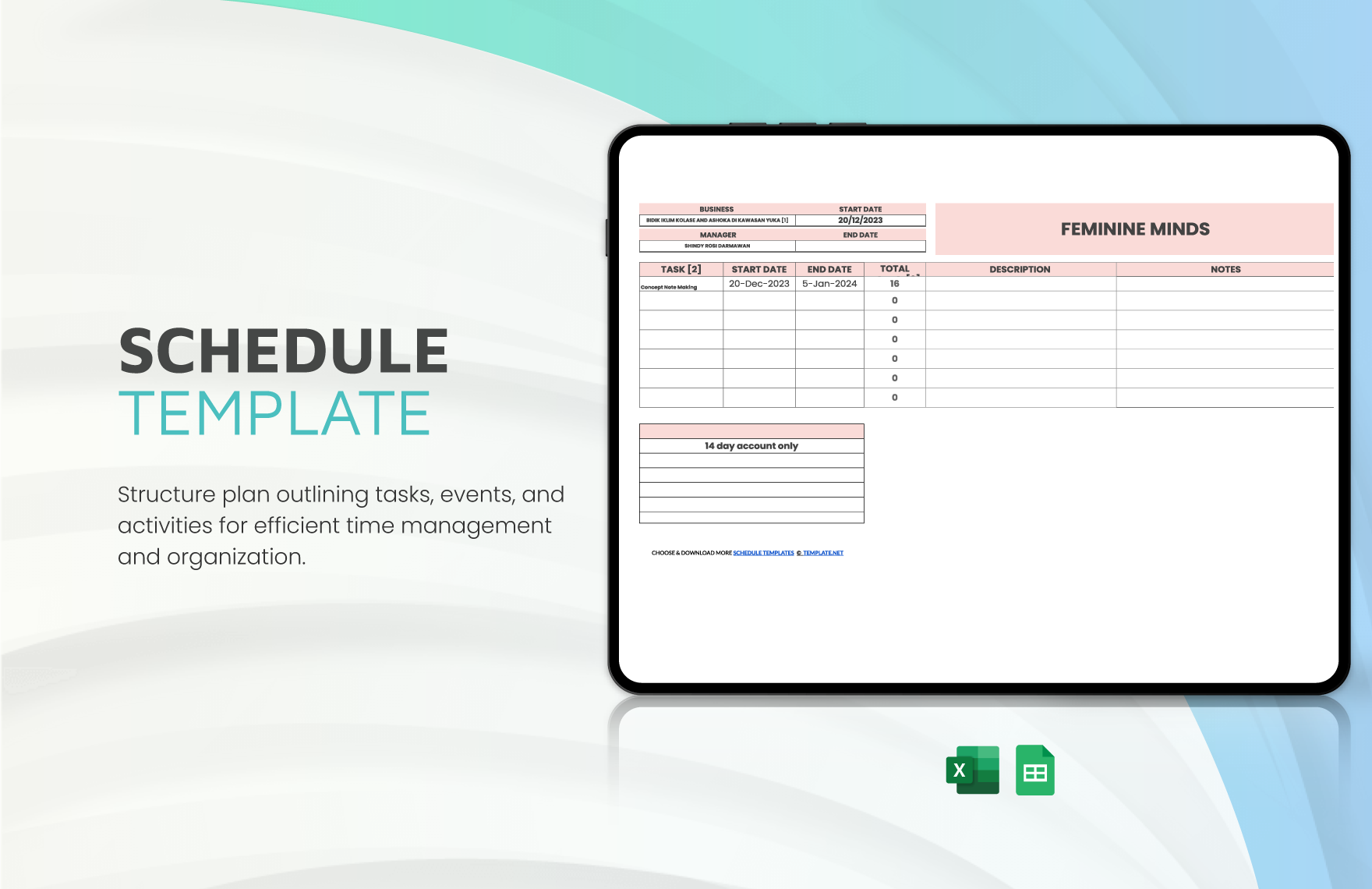 Schedule Template in Excel, Google Sheets - Download | Template.net