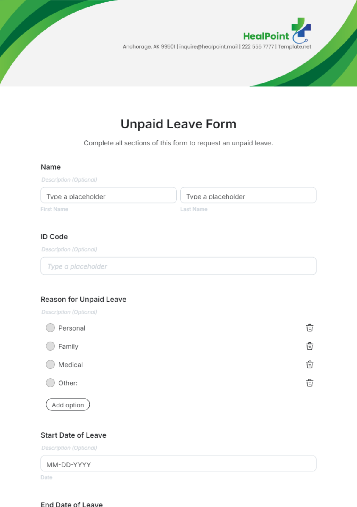 Unpaid Leave Form Template - Edit Online & Download